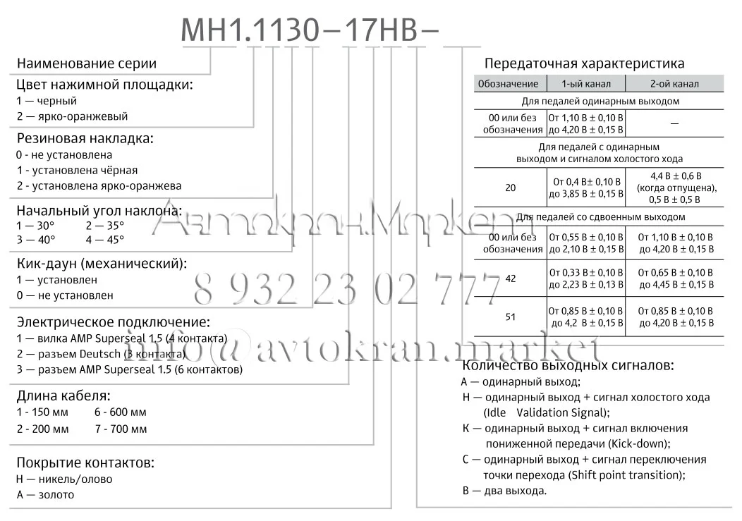 Расшифровка обозначения педали МН1.1130-17НВ